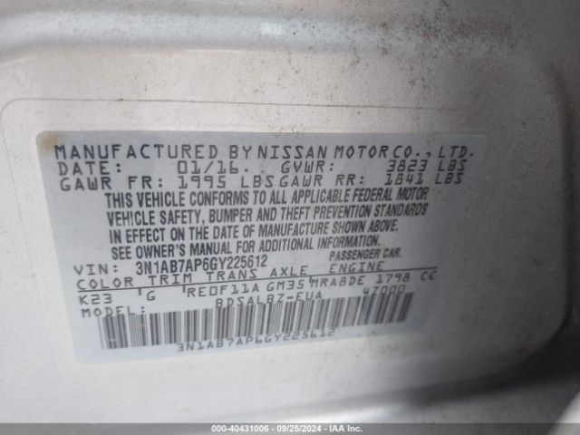 3N1AB7AP6GY225612 Nissan SENTRA S