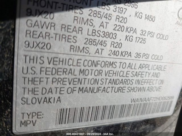 WA1VAAF72HD052919 Audi Q7 3.0t Premium