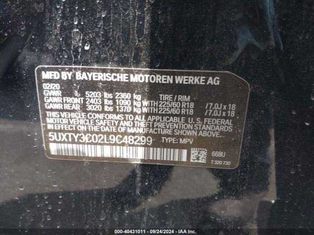 5UXTY3C02L9C48299 BMW X3 Sdrive30i