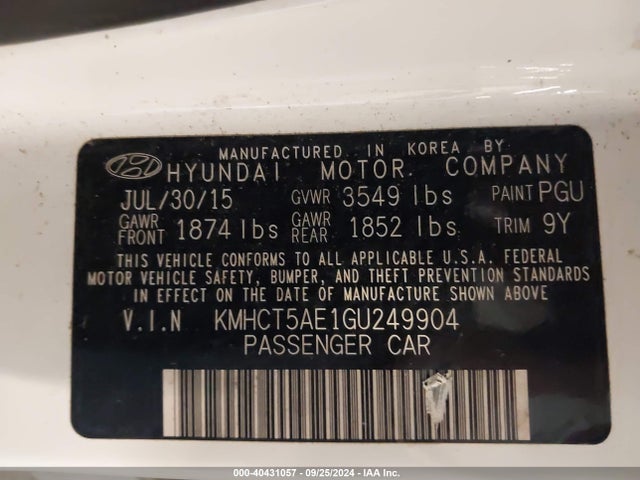 Hyundai ACCENT SE 2016 KMHCT5AE1GU249904 Image 9