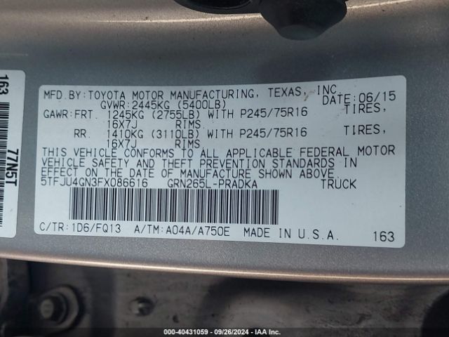 5TFJU4GN3FX086616 Toyota Tacoma Prerunner V6