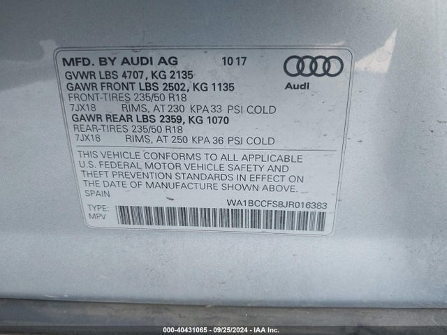 WA1BCCFS8JR016383 Audi Q3 2.0t Premium/2.0t Sport Premium