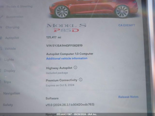 5YJSA1H43FF082819 Tesla Model S 85d/p85d