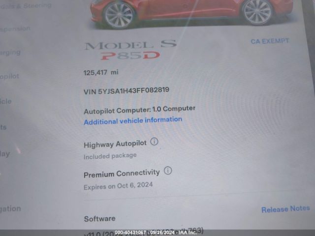 5YJSA1H43FF082819 Tesla Model S 85d/p85d
