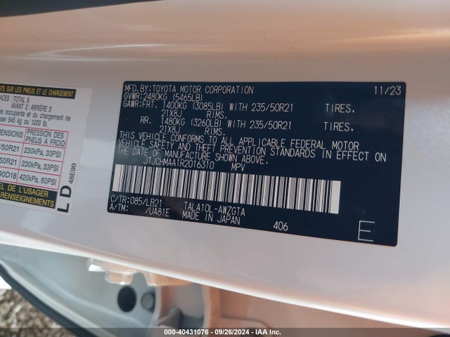 JTJCHMAA1R2016310 Lexus Rx 350 Premium Plus