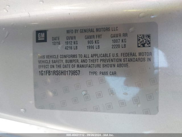 1G1FB1RS6H0179857 Chevrolet Camaro 1lt
