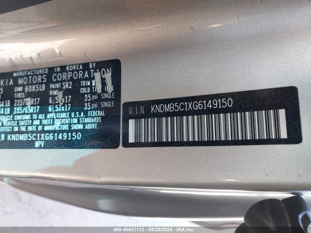 KIA SEDONA LX 2016 KNDMB5C1XG6149150 Image 9