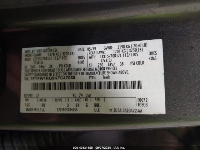 1FTFW1RG9KFC47080 Ford F-150 Raptor