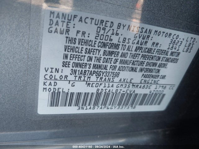 Nissan SENTRA S 2016 3N1AB7AP6GY337598 Image 9