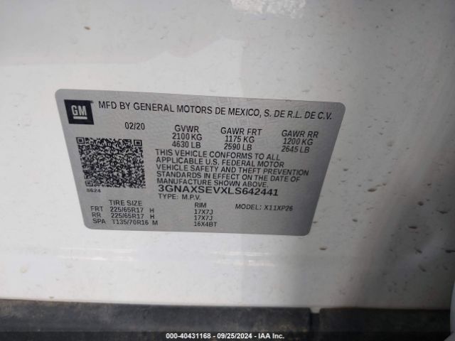 3GNAXSEVXLS642441 Chevrolet Equinox Awd Ls