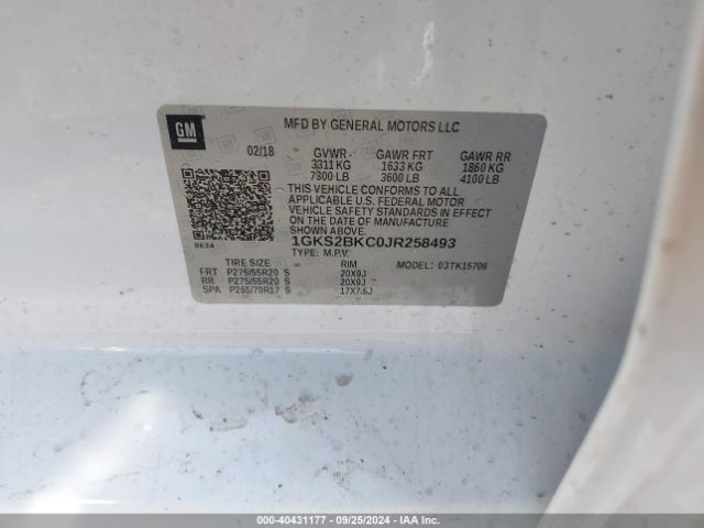 1GKS2BKC0JR258493 GMC YUKON SLT