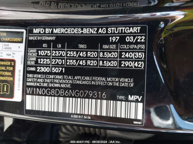 W1N0G8DB6NG079316 Mercedes-Benz Glc 300 Suv