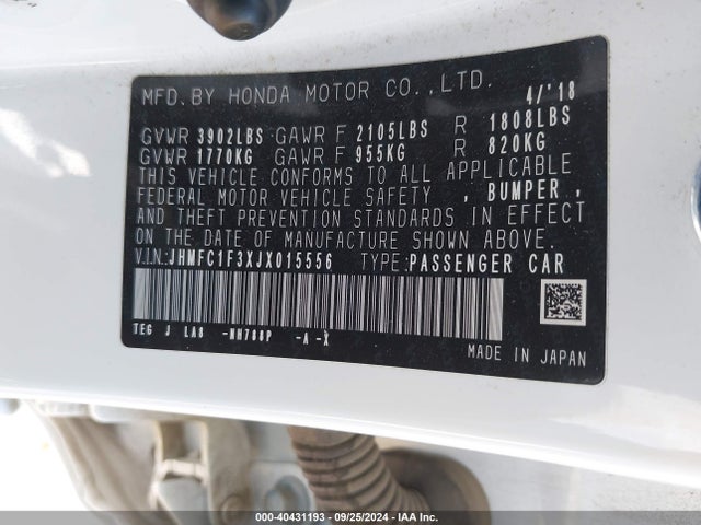 Honda Civic Ex-t 2018 JHMFC1F3XJX015556 Image 9