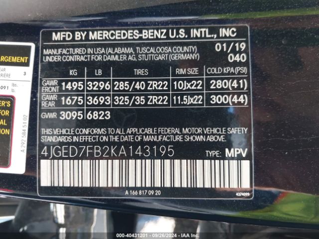 4JGED7FB2KA143195 Mercedes-Benz Amg Gle 63 Coupe S 4matic