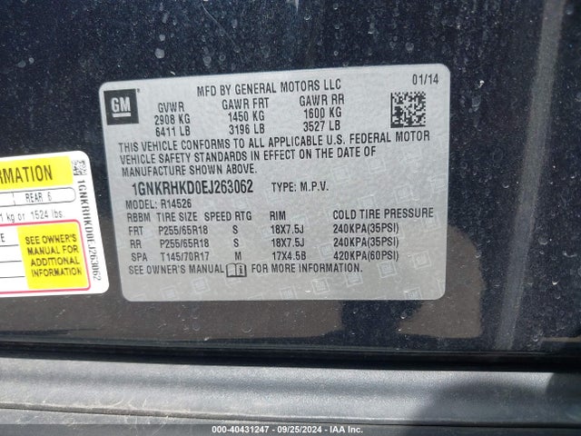 Chevrolet Traverse 2lt 2014 1GNKRHKD0EJ263062 Image 9