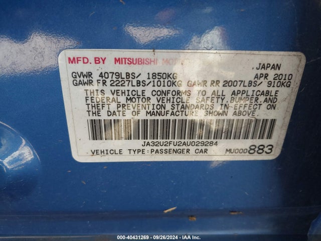 2010 MITSUBISHI LANCER JA32U2FU2AU029284 Photo 8