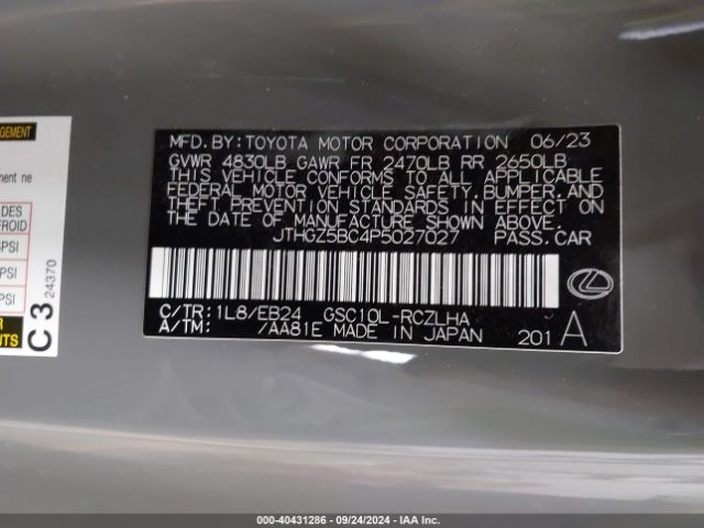 JTHGZ5BC4P5027027 Lexus Rc 350 F Sport