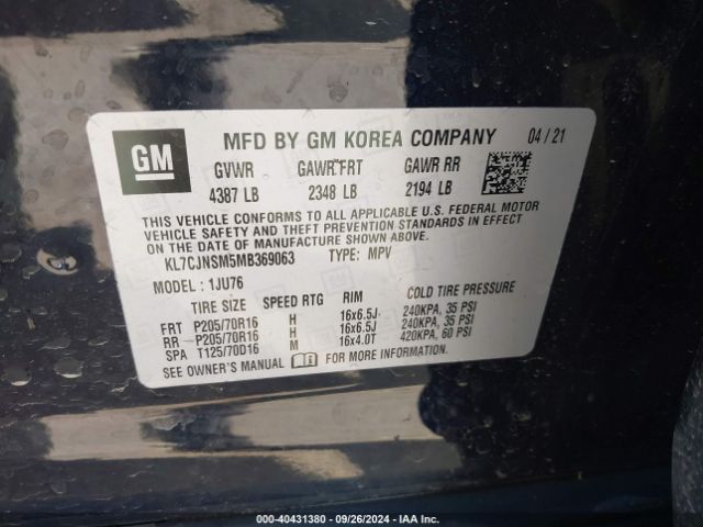 KL7CJNSM5MB369063 Chevrolet Trax Awd Ls