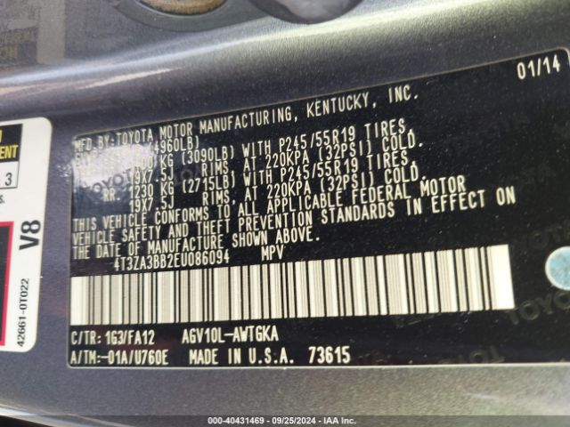 4T3ZA3BB2EU086094 Toyota VENZA LE