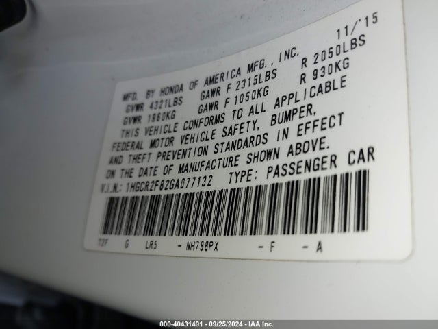 Honda Accord Ex-l 2016 1HGCR2F82GA077132 Image 9