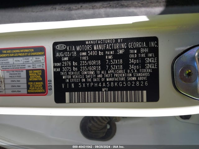 KIA Sorento 3.3l Ex 2019 5XYPH4A58KG502826 Image 9