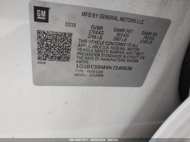 1G1BC5SMXK7149838 Chevrolet CRUZE LS