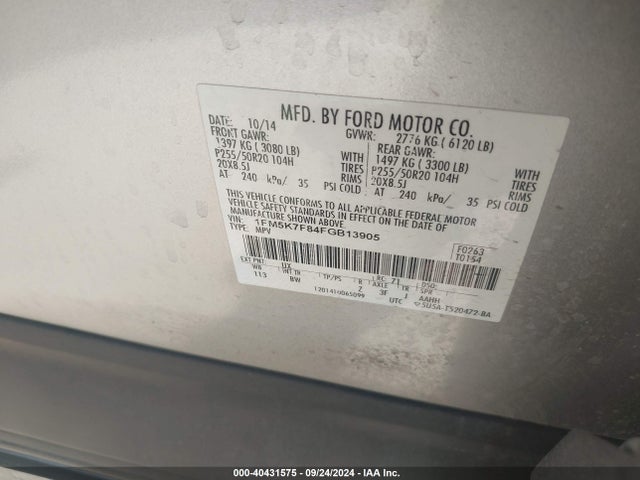 Ford Explorer Limited 2015 1FM5K7F84FGB13905 Image 9