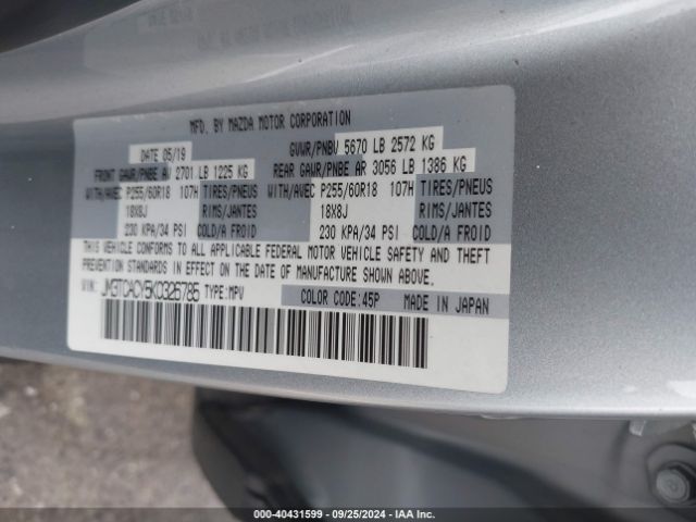 JM3TCACY5K0326785 Mazda Cx-9 Touring