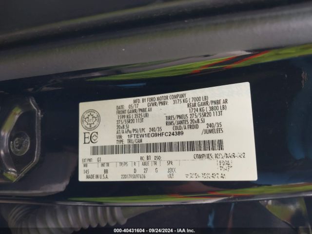 1FTEW1EG9HFC24389 Ford F-150 Platinum