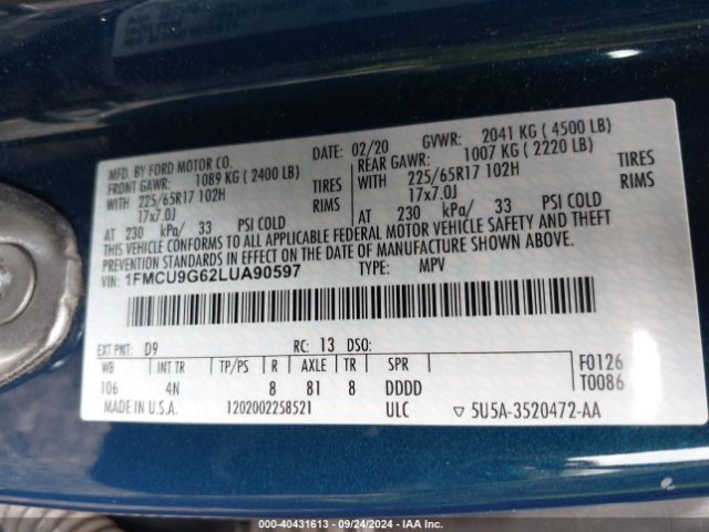 1FMCU9G62LUA90597 Ford ESCAPE SE