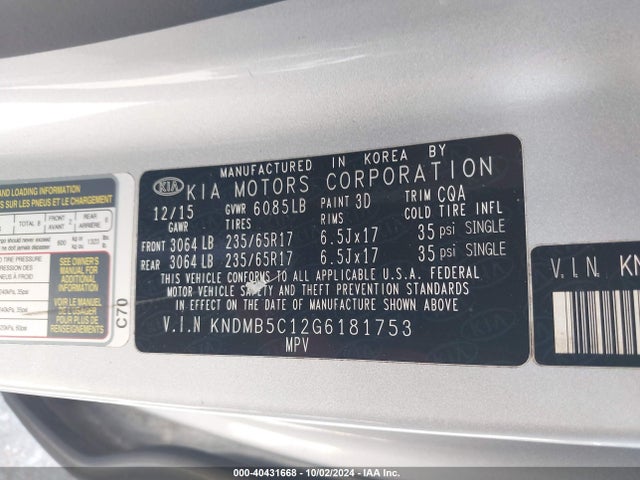 KIA SEDONA LX 2016 KNDMB5C12G6181753 Image 9