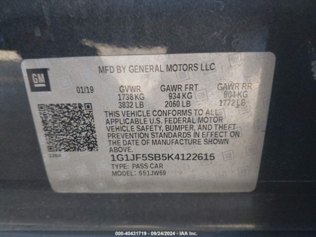 1G1JF5SB5K4122615 Chevrolet Sonic Premier Auto