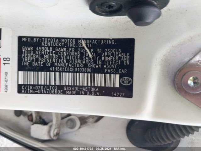 4T1BK1EBXEU103800 Toyota Avalon Xle Touring