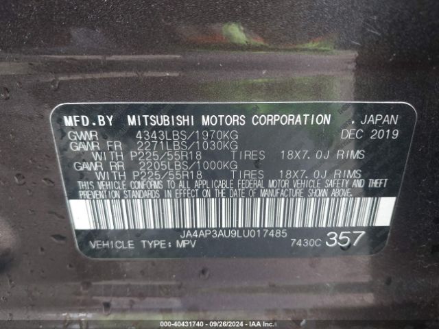 JA4AP3AU9LU017485 Mitsubishi Outlander Sport 2.0 Es