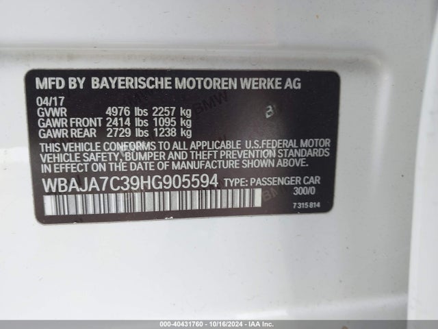 WBAJA7C39HG905594 BMW 530i Xdrive
