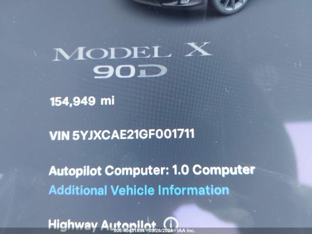 Tesla Model X 60d/70d/75d/90d 2016 5YJXCAE21GF001711 Image 16