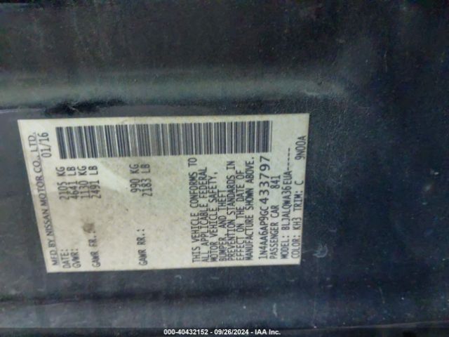 1N4AA6AP9GC433797 Nissan Maxima 3.5 Platinum/3.5 S/3.5 Sl/3.5 Sr/3.5 Sv