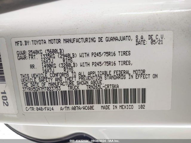 Toyota Tacoma Sr 2021 3TYRX5GN7MT023753 Image 9