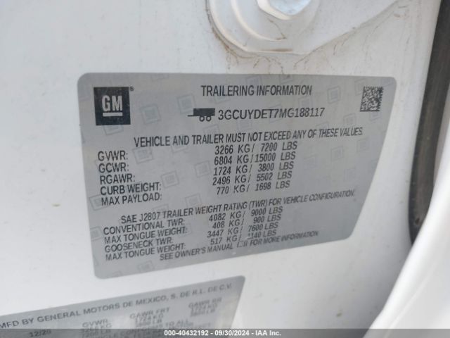 3GCUYDET7MG188117 Chevrolet Silverado 1500 4wd  Standard Bed Lt