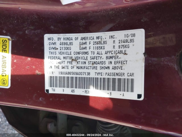 Aukcja sprzedaży 2009 Acura Tl 3.5, vin: 19UUA86569A007138, numer aukcji: 40432244
