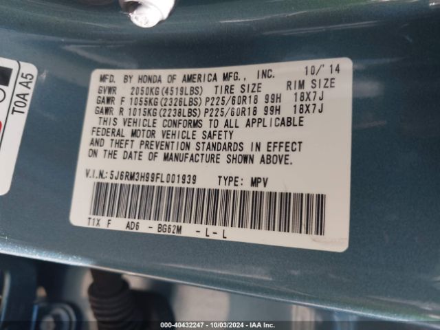 5J6RM3H99FL001939 Honda Cr-v Touring
