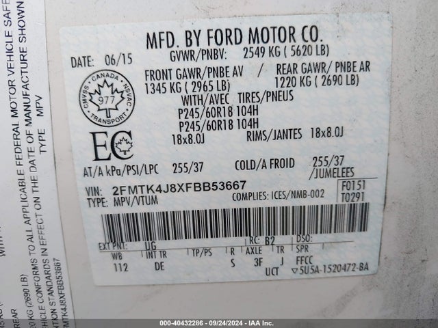 Ford EDGE SEL 2015 2FMTK4J8XFBB53667 Image 9