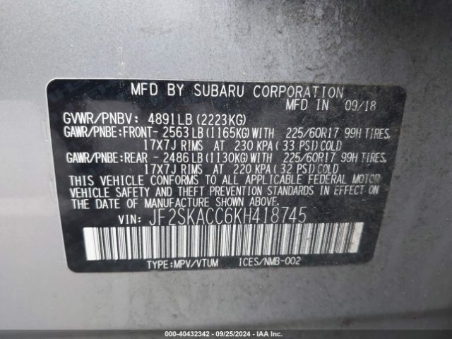 JF2SKACC6KH418745 Subaru Forester