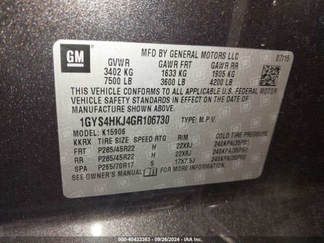 1GYS4HKJ4GR106730 Cadillac Escalade Esv Luxury Collection