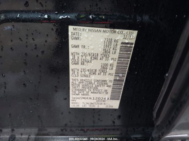 5N1AZ2MG4JN120249 Nissan MURANO SV