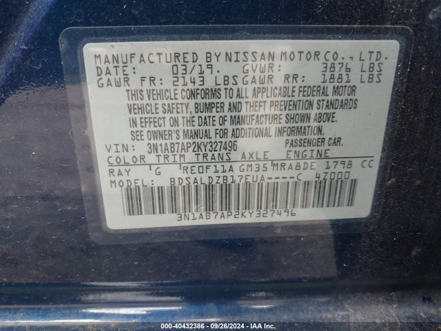 Nissan SENTRA SV 2019 3N1AB7AP2KY327496 Image 9