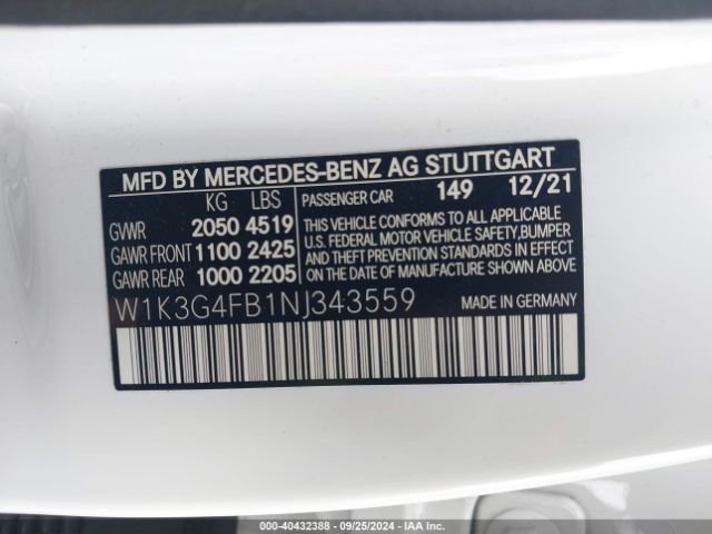 W1K3G4FB1NJ343559 Mercedes-Benz A 220 4matic