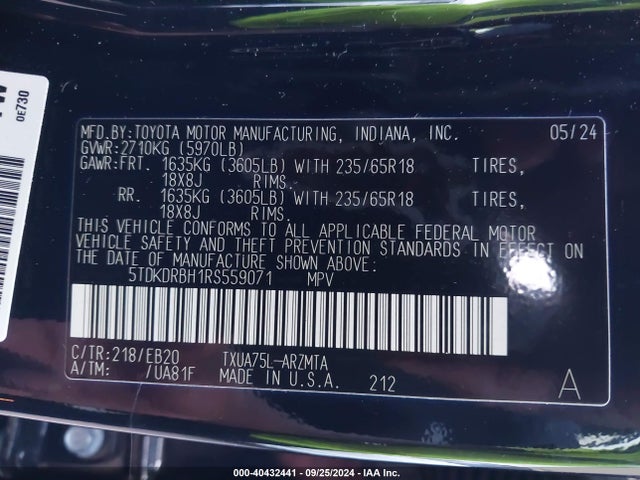 Toyota Highlander Xle 2024 5TDKDRBH1RS559071 Image 9