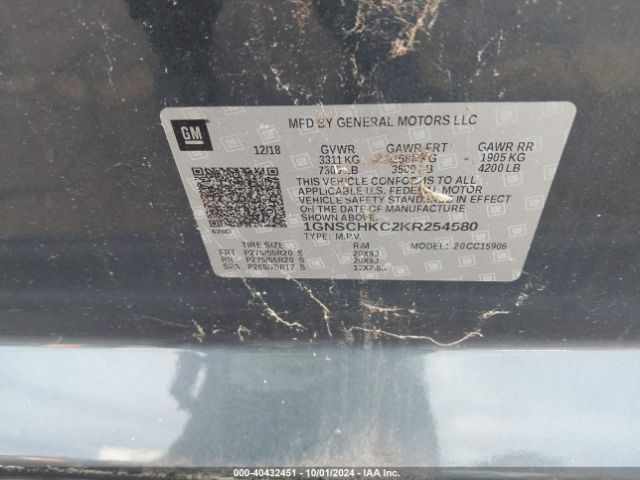 1GNSCHKC2KR254580 Chevrolet Suburban Lt