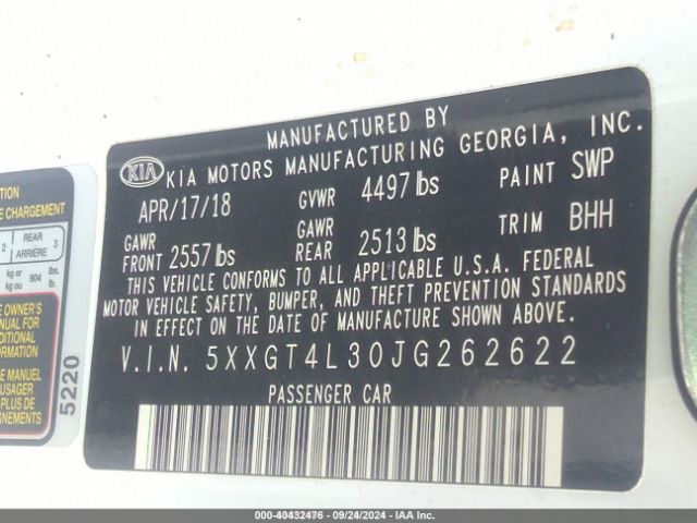 2018 KIA OPTIMA 5XXGT4L30JG262622 Photo 8